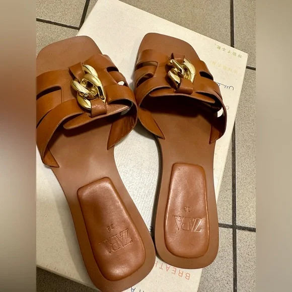 ZARA Leather Chain Slide Sandals – Size 38 (US 7.5) - Picture 4 of 6
